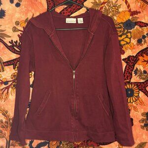 Maroon Knit Zip-Up Hoodie